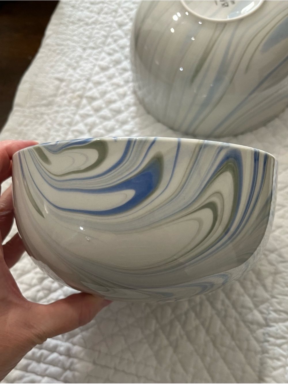 West Elm Marble Swirl Ceramic Bowl in Blue, Gray & White